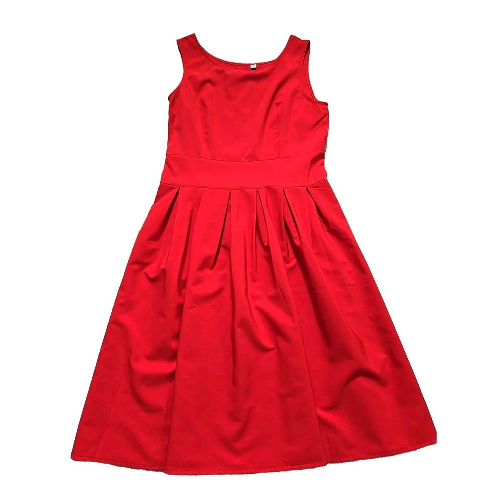 Favolook Solid Red Sleeveless Pleated Light Weight Dress Women's M  Medium